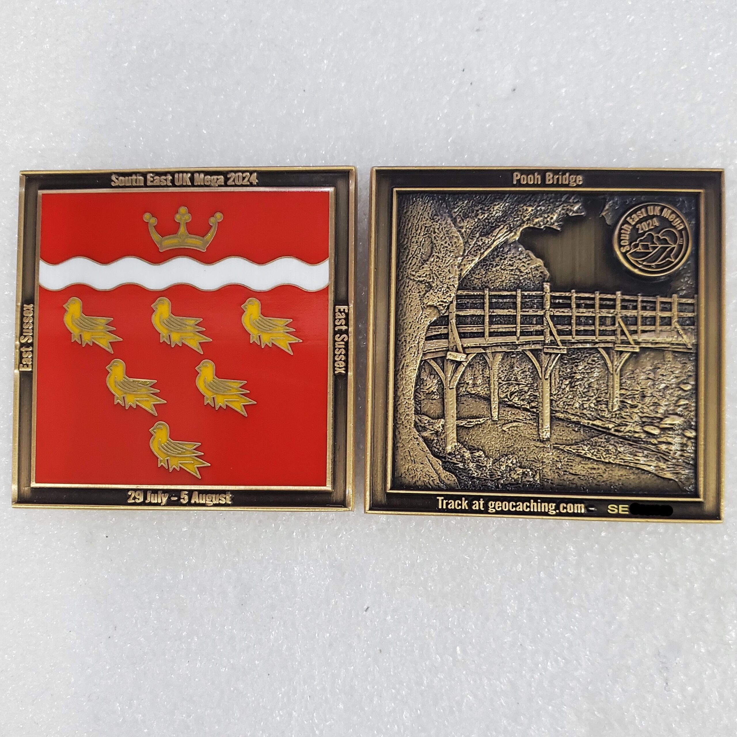 Pooh Bridge - South East UK Mega Geocoin - Antique Gold