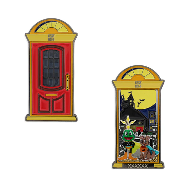Trick-or-Treat geocoin set (2 trackables) - Red Door