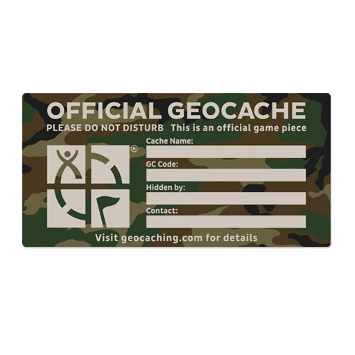 Large Cache Label - Green Camo (Groundspeak version)
